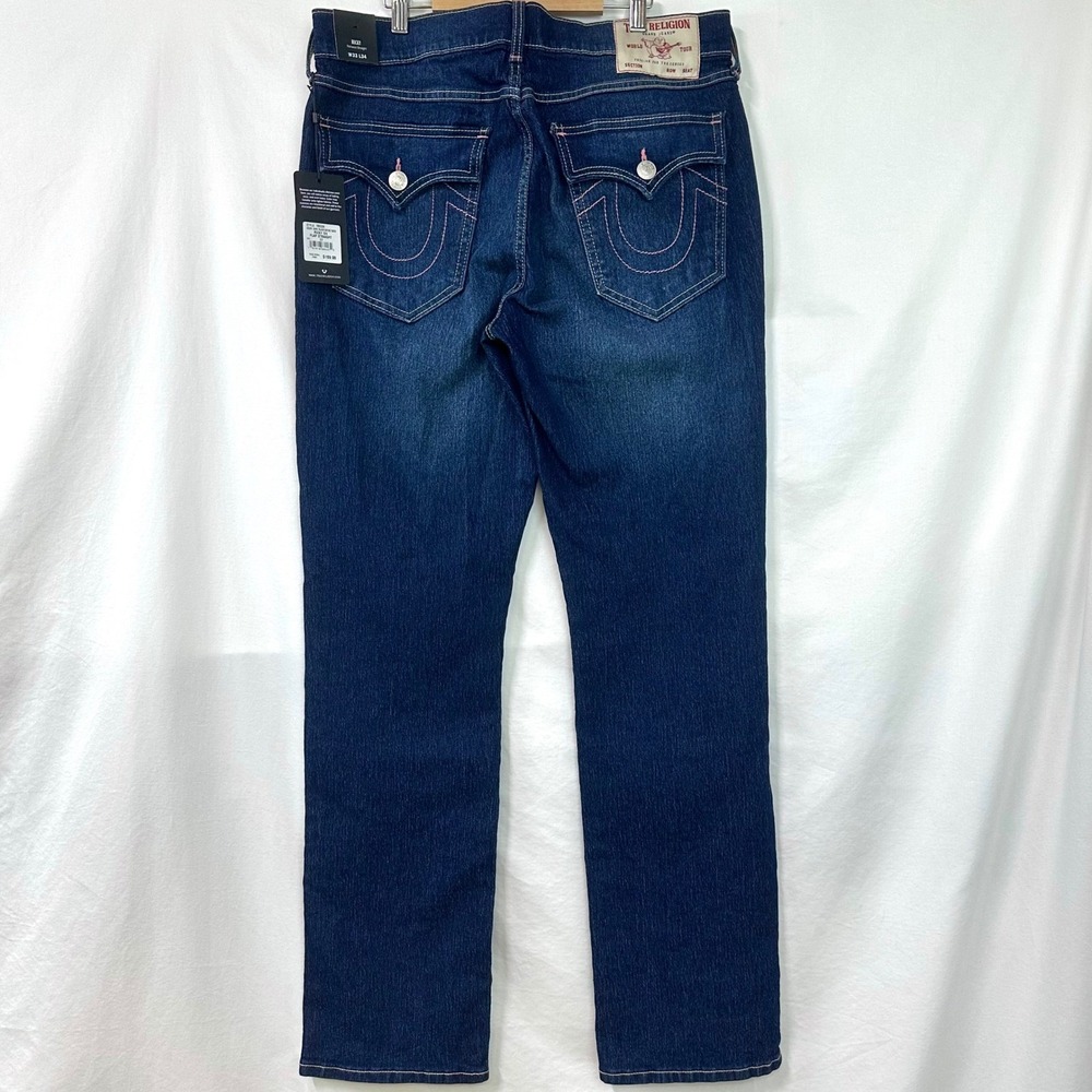 TRUE RELIGION NEW Ricky Relaxed Straight Jeans Men 33x34 T‎ Flap Dark Wash Denim